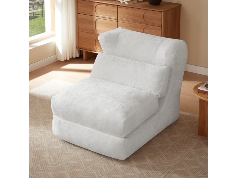  Fauteuil convertible ulevr en chaise longue 90 x 118 x 86 cm mousse blanc, revêtement effet peluche  - Conforama E