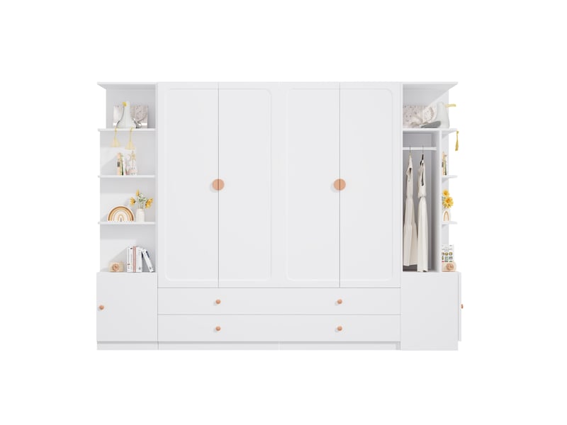 Armoire 6 portes modenvie 270 x 45 x 200 cm blanche avec 4 tiroirs et 4 tringles - Conforama A