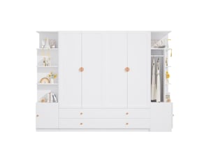 Armoire 6 portes modenvie 270 x 45 x 200 cm blanche avec 4 tiroirs et 4 tringles