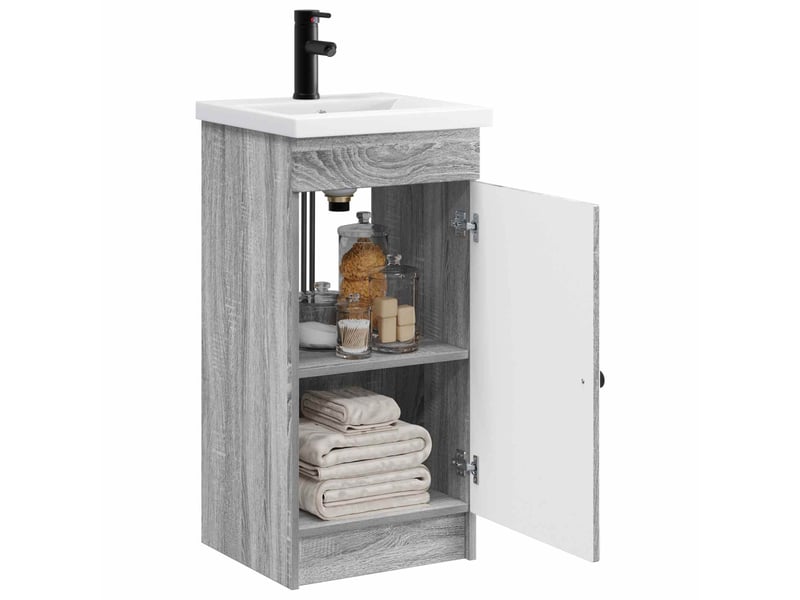  Meuble salle de bain avec évier, meuble de rangement sonoma gris shl9673  - Conforama C