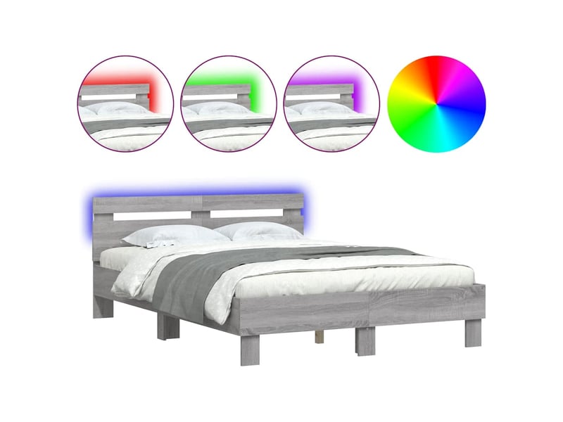  Lit double- lit adulte -  cadre de lit avec led sans matelas sonoma gris 135x190 cm  - Conforama A