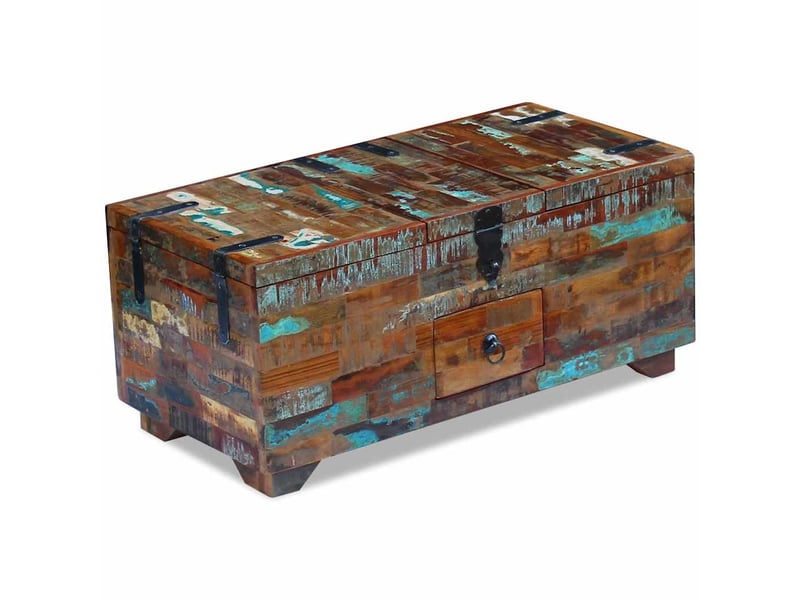  Table basse coffre bois de récupération massif 80x40x35 cm  - Conforama D