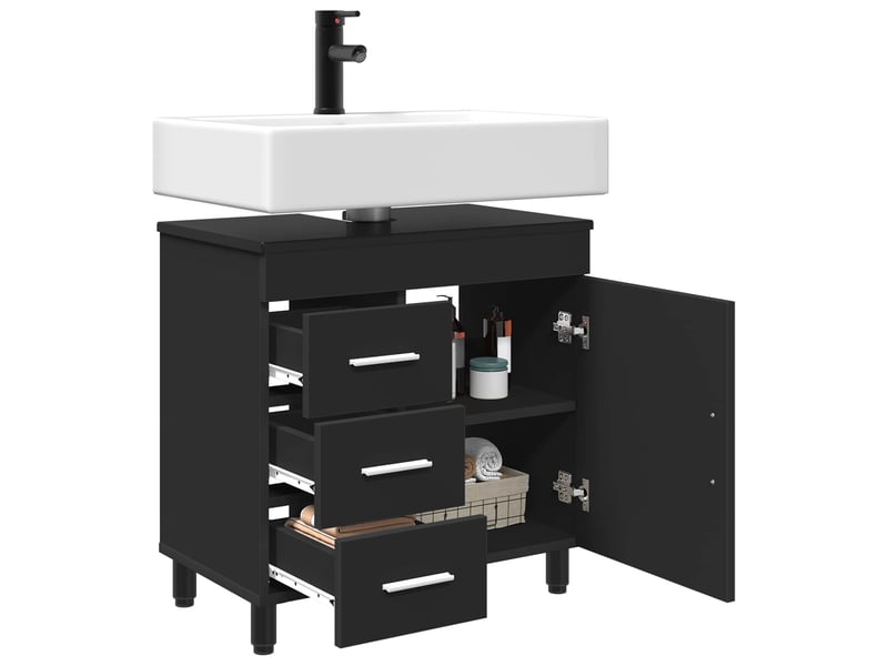Unité de vanité de salle de bain, meuble de rangement noir 60x35x60 cm shl4174 - Conforama C