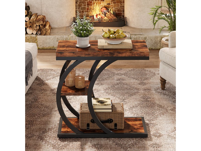 Tribesigns table d'appoint 3 niveaux 60 cm, table d'appoint design industriel en forme de c  - Conforama E