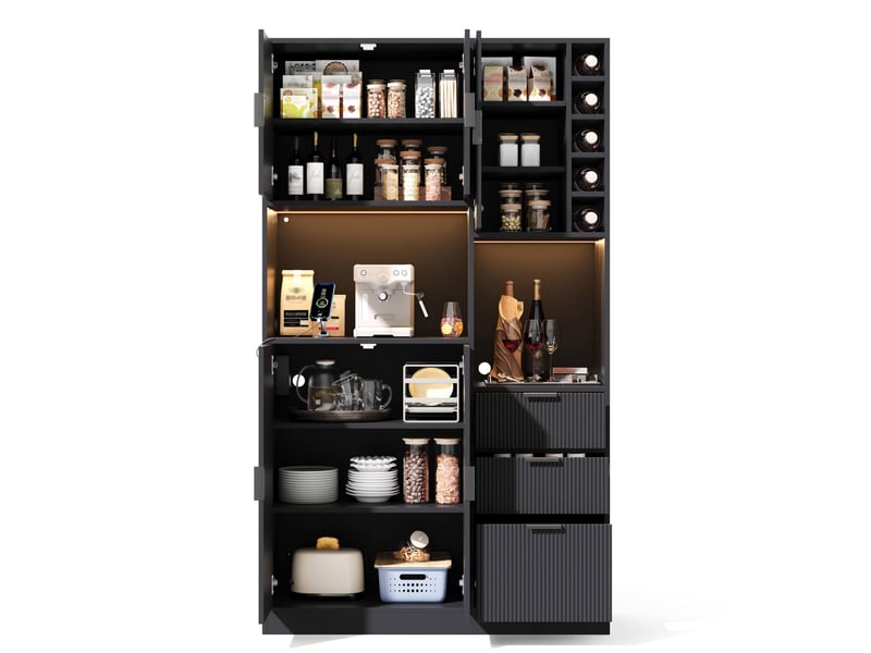 Meuble buffet rangement cuisine etagere reglable led prises mdf noir 105 x 40 x 180 homvra - Conforama A