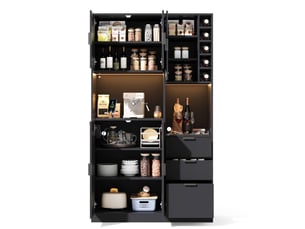 Meuble buffet rangement cuisine etagere reglable led prises mdf noir 105 x 40 x 180 homvra