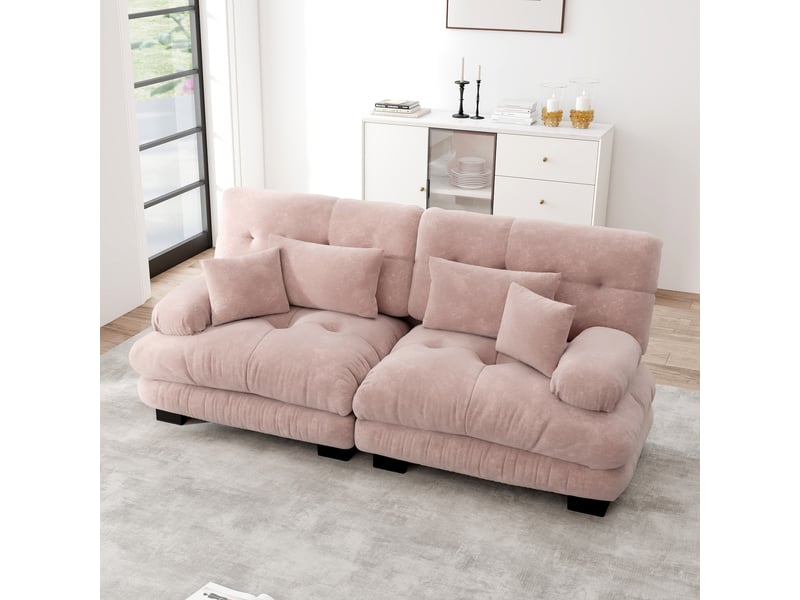  Canapé d'angle, canapé 2 places — coussins inclus, en chenille, style cloud, rose  - Conforama C
