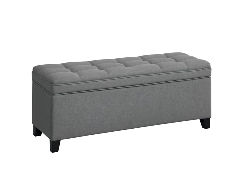  Banc coffre de rangement capitonné tissu aspect lin gris foncé 120 x 40 x 48 cm  - Conforama A