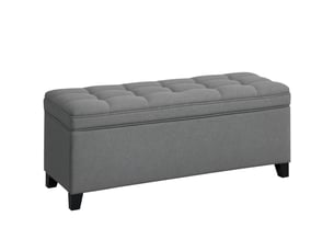 Banc coffre de rangement capitonné tissu aspect lin gris foncé 120 x 40 x 48 cm
