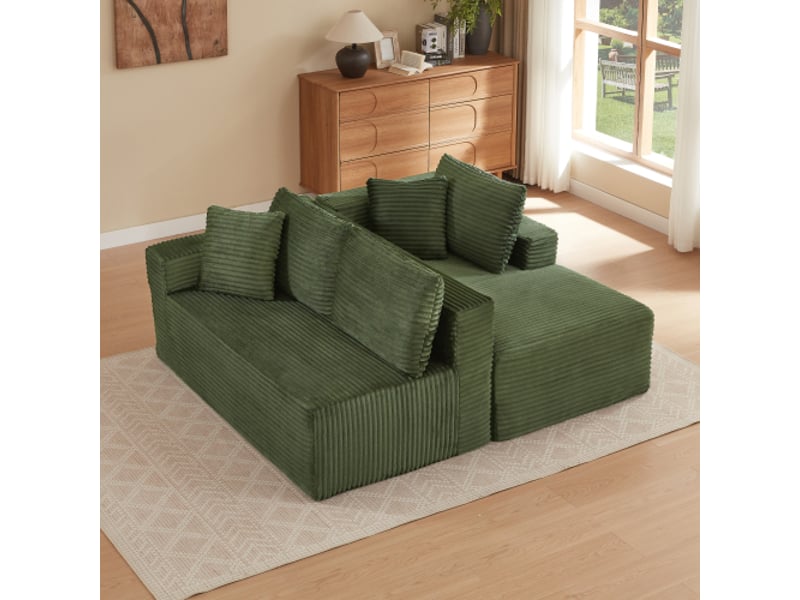 Canapé modulaire 3 places - avec méridienne flexible et coussins amovibles - pour salon ou bureau - en tissu vert - Conforama B