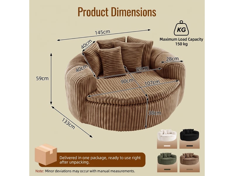 Fauteuil lounge en velours côtelé, fauteuils poire xxl avec 5 coussins, camel - Conforama D