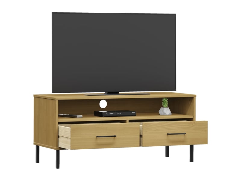  Meuble tv - banc tv - meuble de rangement avec pieds en métal marron bois de pin massif oslo  - Conforama C