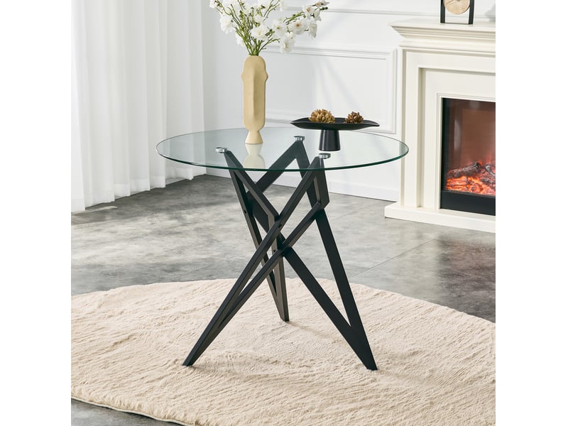  Table basse ronde en verre trempé et métal noir, ø 85 x h 75,7 cm  - Conforama B