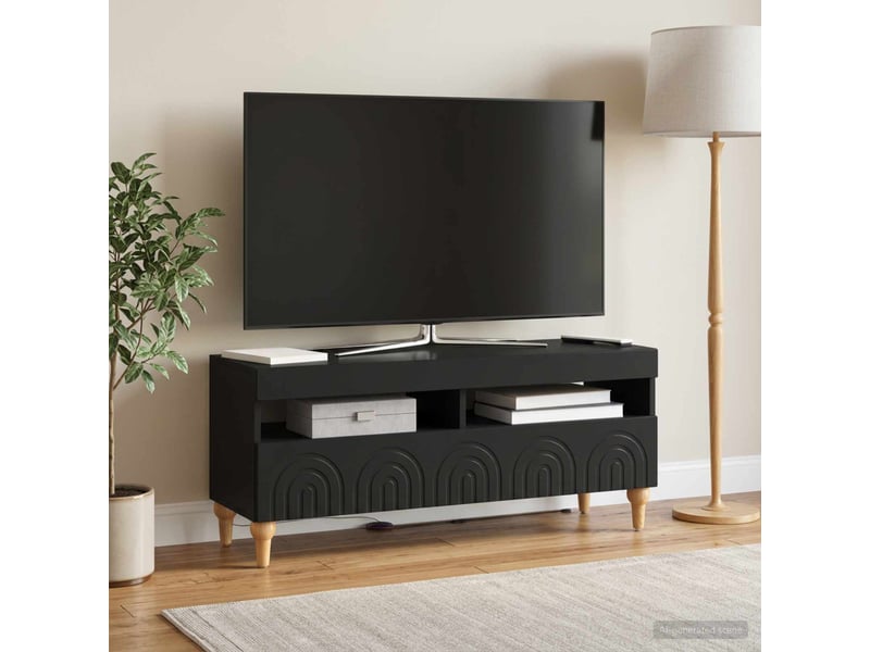 Meuble tv - banc tv - meuble de rangement led noir bois d'ingénierie - Conforama D