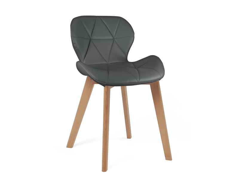  Lot de 2 chaises scandinaves fati en simili cuir matelassé gris foncé avec pieds bois  - Conforama B