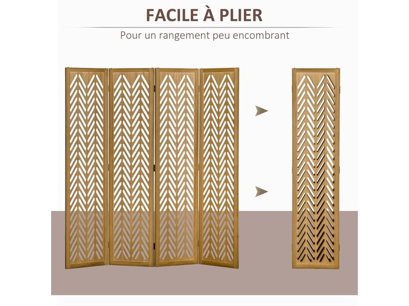  Paravent en bois ajouré séparateur de pièce closion intérieur pliable 4 panneaux en bois naturel 160 x 170 cm  - Conforama R