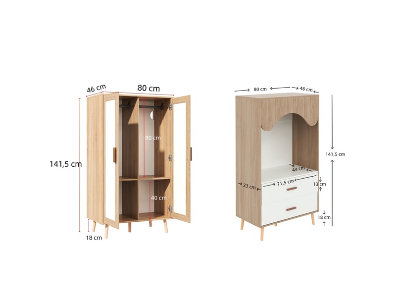Armoire enfant 2 porte(s) 2 tiroir(s) coloris naturel+blanc largeur 160 cm mdf - Conforama C