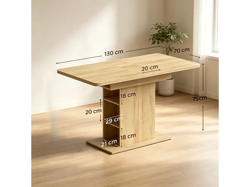 Table à manger extensible,110-130x70x75 cm,avec 6 étagères,mdf,effet bois - Conforama C