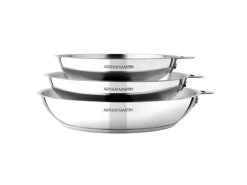  Set 3 poêles 20-24-28cm avec poignée tous feux dont induction acier inoxydable arthur martin am9360  - Conforama B