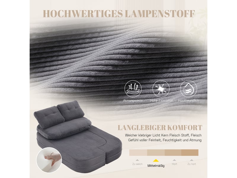  Canapé 2 places en velours côtelé gris foncé avec accoudoirs amovibles et dossier haut, assise extra profonde  - Conforama E