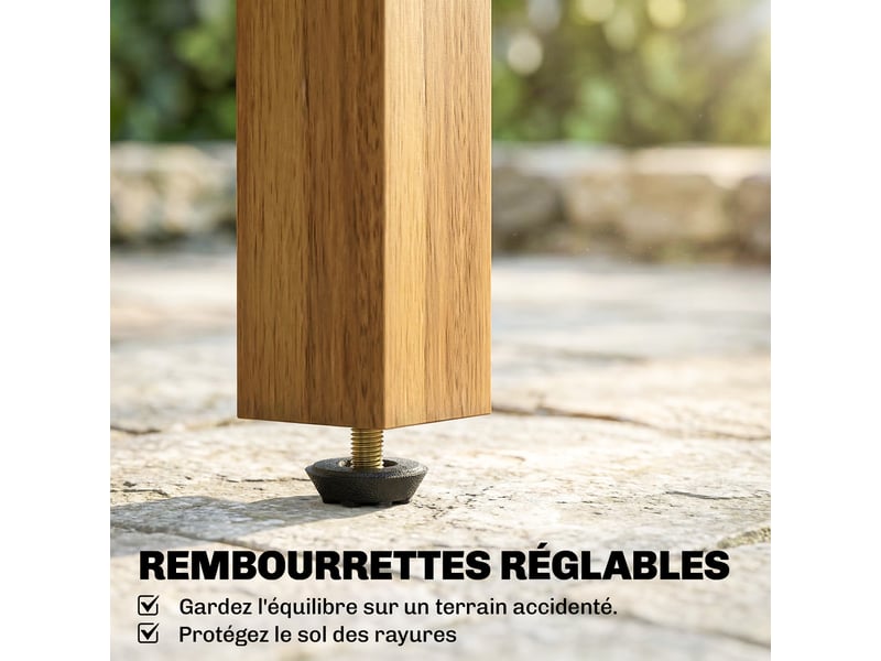  Table basse de jardin carrée en bois d'acacia massif, avec plateau à lattes, pieds réglables, naturel, 48x48x46cm  - Conforama W