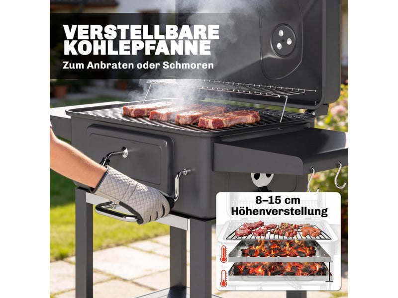  Barbecue au charbon avec couvercle, thermomètre et fumoir, surface 0,23 m²  - Conforama W