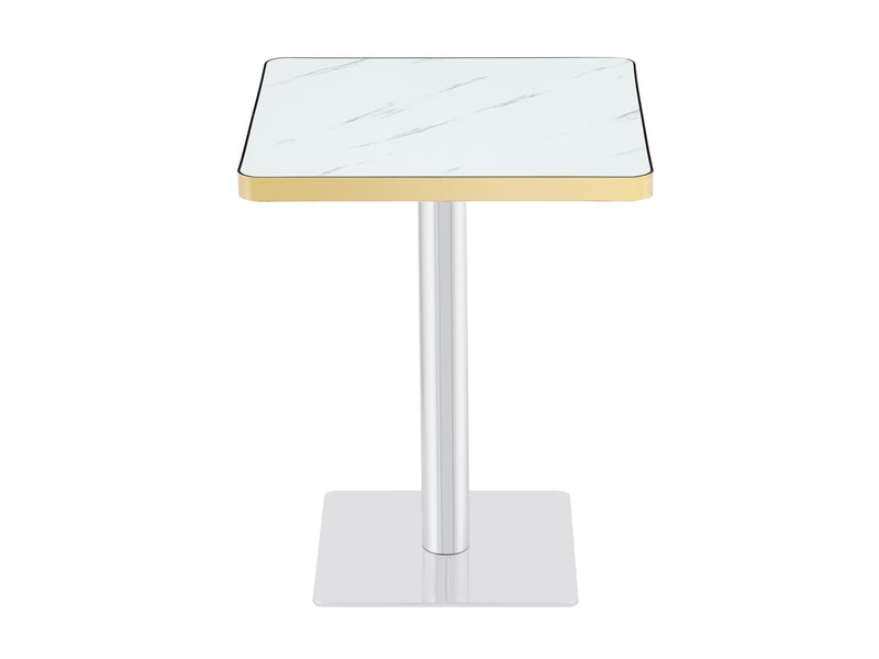  Table à manger carrée avec plateau effet marbre blanc, bord doré, piètement en métal  - Conforama A