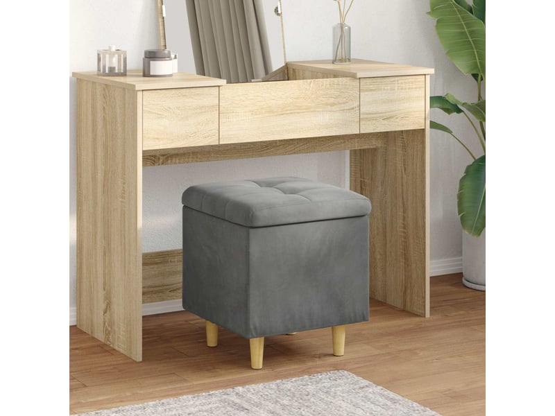  Ottoman, repose pied salon avec rangement gris foncé 40x40x45 cm velours  - Conforama B