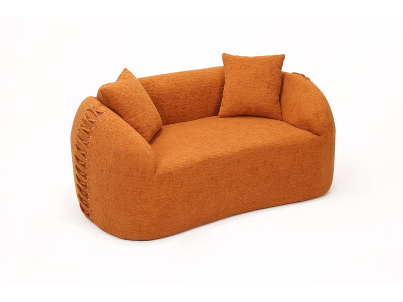  Canapé droit 2 places au design courbe en tissu orange, comprimé sous vide avec coussins, sans montage  - Conforama A