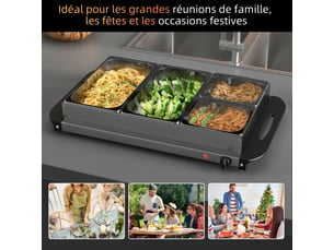 Chauffe-plats électrique acier inoxydable 300 w capacité 2 x 2,4 l et 2 x 1 l plaque chauffante et réglable températur
