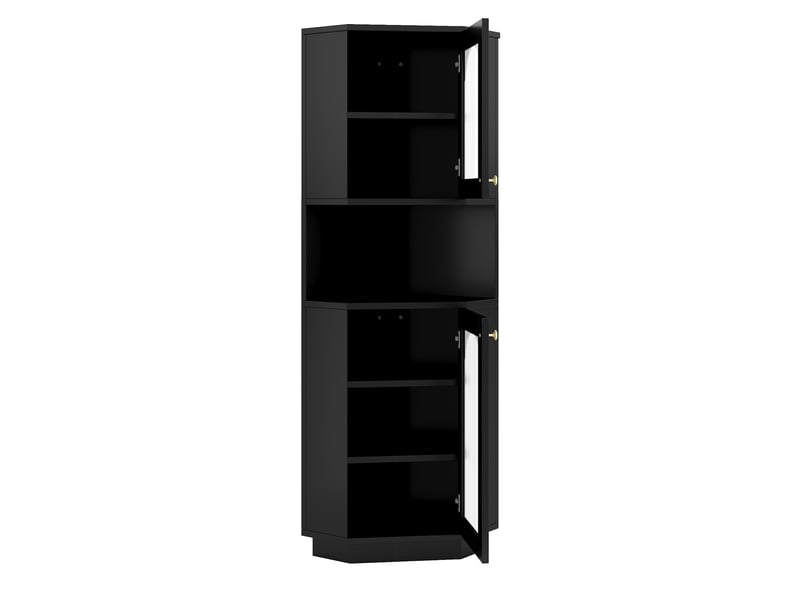 Armoire de salle de bains d'angle 45 x 45 x 166,5 cm noire en mdf, avec éclairage et rangements - Conforama D