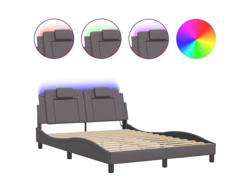  Lit adulte, lit double, cadre de lit viana avec led sans matelas gris 140x190cm cf16627  - Conforama A