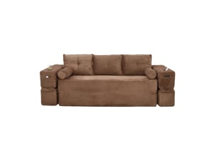 Canapé droit compressé convertible OKWISH  3 places Velours côtelé marron
