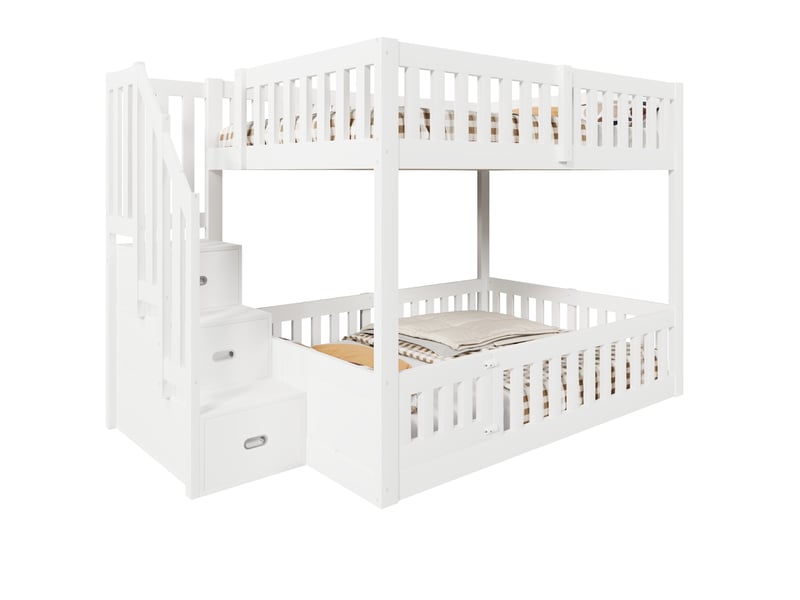 Lit superposé modenvie bas 140 x 200 cm avec escalier de rangement blanc - Conforama A
