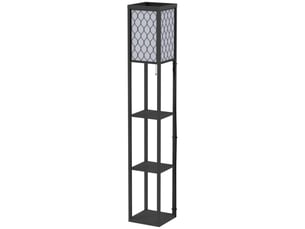 Lampadaire avec étagères en bois noir, douille e27, 40 w max, 26 x 26 x 160 cm, pour salon et chambre
