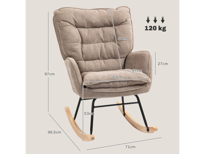  Fauteuil à bascule marron en tissu effet chenille, accoudoirs, charge 120 kg, salon et chambre  - Conforama C