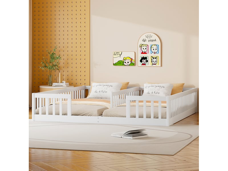 Lit combiné enfant ulevr 90 x 200 cm avec barrières de sécurité, deux couchages, sans sommier ni matelas, pin et mdf, blanc - Conforama E