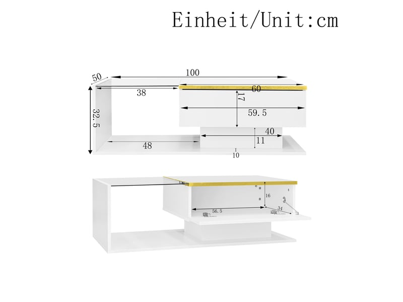  Table basse avec compartiment de rangement et niches ouvertes, led 16 couleurs, pour salon, 100 × 50 × 32,5 cm  - Conforama D