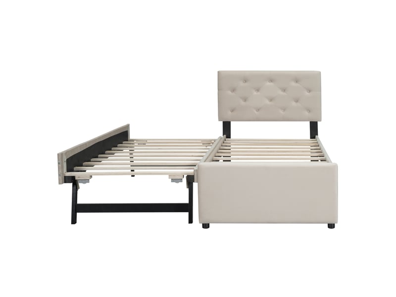 Lit 1 place 90x200cm, lit gigogne, style simple, mdf+velours beige, sans matelas  - Conforama R
