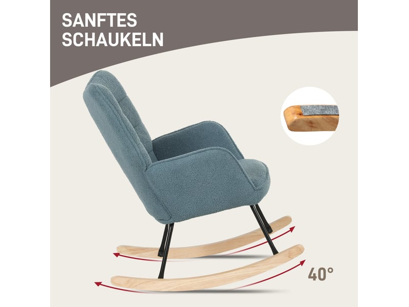  Fauteuil à bascule tcqpz en polyester effet bouclette bleu clair 71 x 98 x 101 cm  - Conforama D
