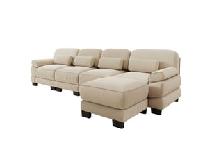 Canapé modulable angle l 4 places 336x161x94 cm, avec pouf, assise profonde, cadre robuste, velours côtelé beige design