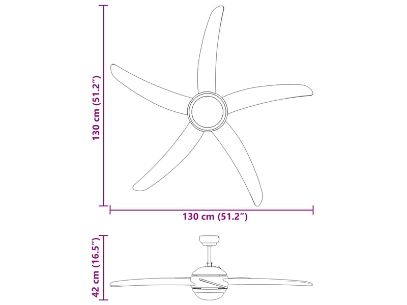 Vidaxl ventilateur de plafond avec lumière et télécommande ø 130 cm - Conforama C