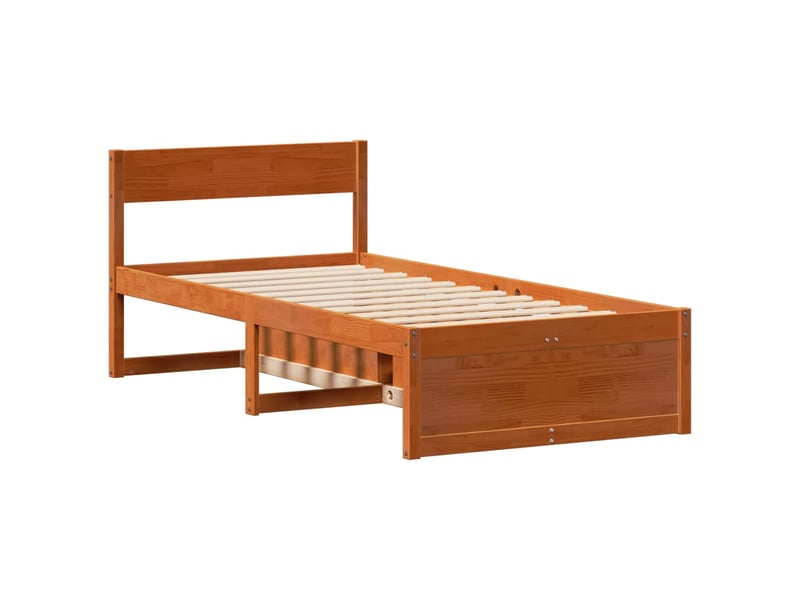 Lit simple- lit adulte - cadre de lit sans matelas marron 100x200cm bois pin massif - Conforama D