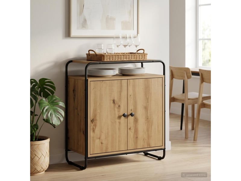  Buffet salon, buffet de rangement chêne artisanal 68x35x75 cm bois d'ingénierie shl56144  - Conforama B