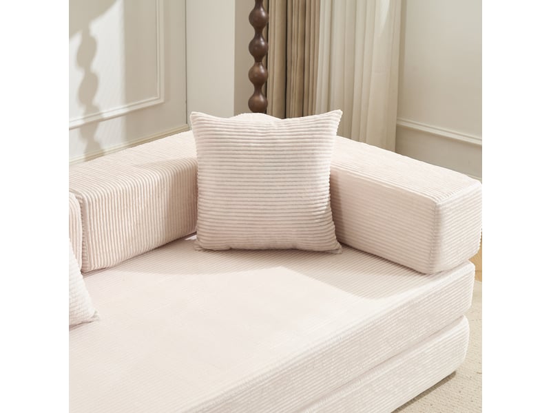  Canapé convertible au sol 2 places en velours côtelé blanc, canapé-lit pliable avec accoudoirs rabattables pour salon et chambre  - Conforama D