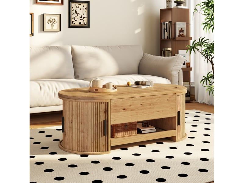  Table basse relevable avec rangements et portes coulissantes 110 cm homvra  - Conforama D