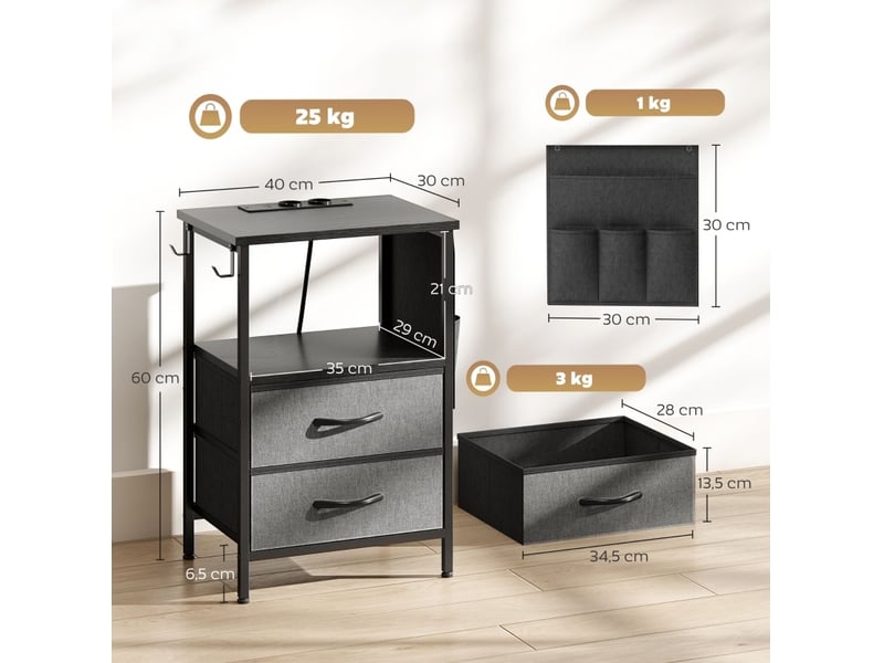  Console avec 2 tiroirs, niche ouverte, prise secteur et ports usb pour salon et chambre, 40 × 30 × 60 cm  - Conforama D