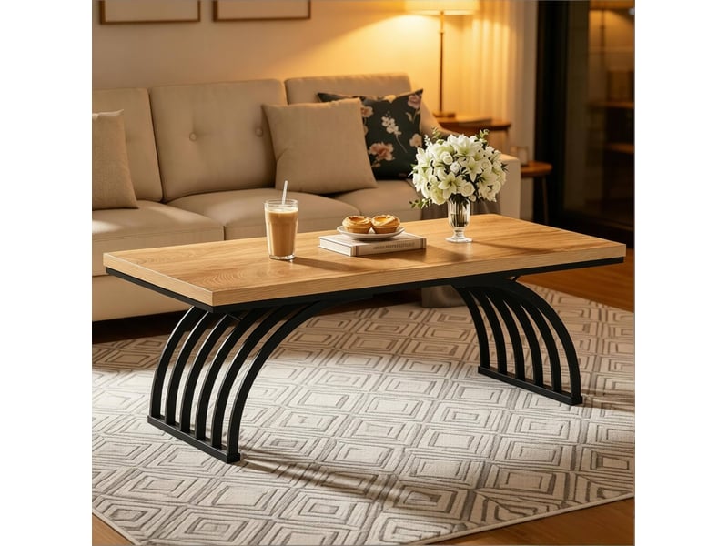  Table basse 120x60x45 cm en métal et bois noir et marron  - Conforama D