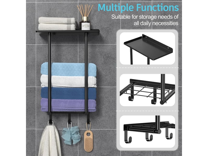  Porte serviette salle de bain, rangement serviette salle de bain, porte serviette murale noir  - Conforama D