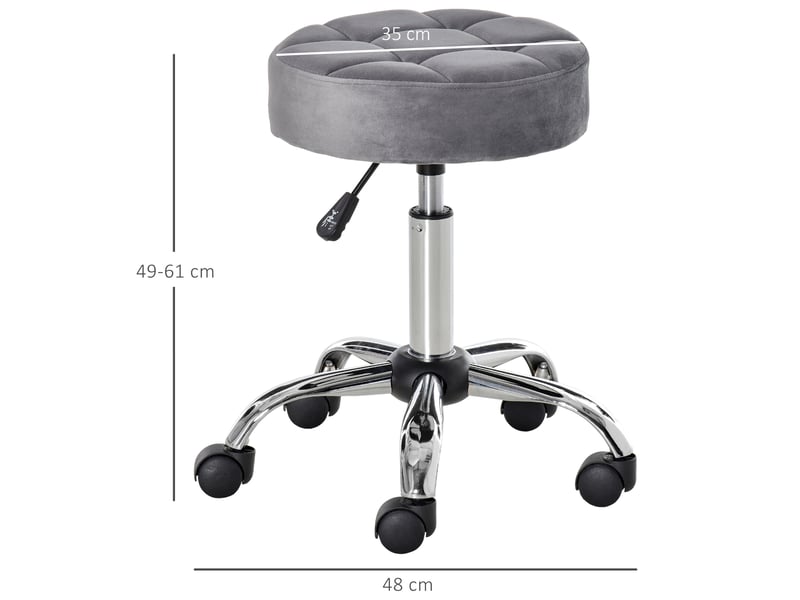  Tabouret de bureau à roulettes gris, réglable de 49 à 61 cm, assise polyester effet velours et base chromée  - Conforama C